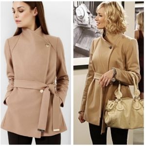 camel wrap belted coat